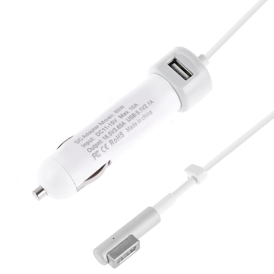 60W 5.1V 2.1A USB Interface Car Charger with 16.5V 3.65A L MagSafe Interface Data Cable(White) by buy2fix