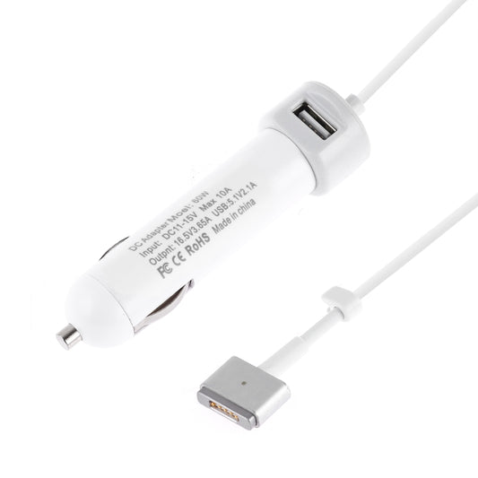 60W 5.1V 2.1A USB Interface Car Charger with 16.5V 3.65A T MagSafe 2 Interface Data Cable(White) by buy2fix