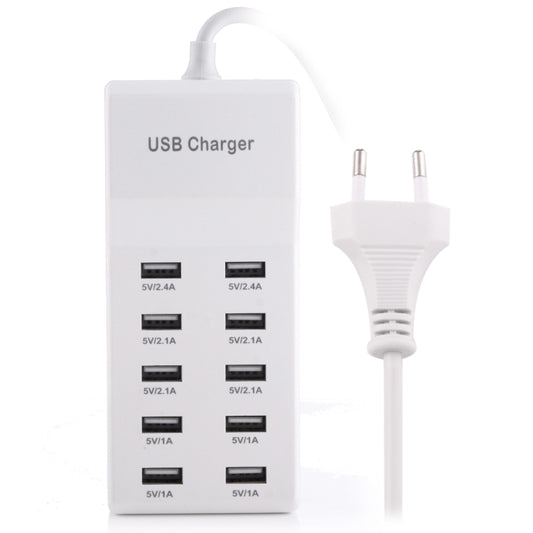5V 2.4A / 2.1A / 1A 10-Port USB Charger Adapter, EU Plug(White) by buy2fix