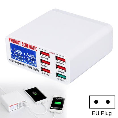 896 40W QC 3.0 6 USB Ports Fast Charger with LCD Digital Display, EU Plug(White) - Multifunction Charger by buy2fix | Online Shopping UK | buy2fix