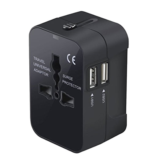 Portable Multi-function Dual USB Ports Global Universal Travel Wall Charger Power Socket, For iPad , iPhone, Galaxy, Huawei, Xiaomi, LG, HTC and Other Smart Phones, Rechargeable Devices(Black) by buy2fix
