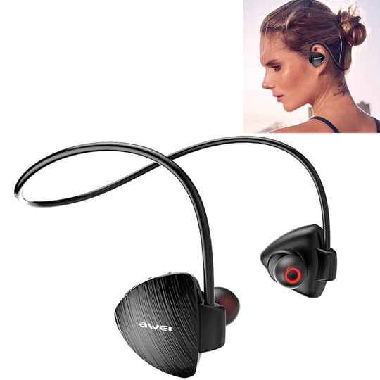A847BL Outdoor Sports IPX4 Waterproof Anti-sweat Fashion After Hanging Design Stereo Bluetooth Earphone(Black)