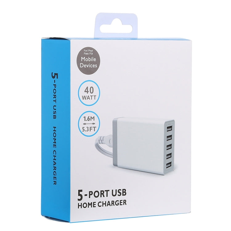 XBX09 40W 5V 8A 5 USB Ports Quick Charger Travel Charger, US Plug(White) - Multifunction Charger by buy2fix | Online Shopping UK | buy2fix