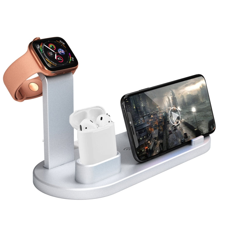 HQ-UD15 5 in 1 8 Pin + Micro USB + USB-C / Type-C Interfaces + 8 Pin Earphone Charging Interface + Wireless Charging Charger Base with Watch Stand(Silver) - Multifunction Charger by buy2fix | Online Shopping UK | buy2fix