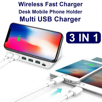 828W 7 in 1 60W QC 3.0 USB Interface + 4 USB Ports + USB-C / Type-C Interface + Wireless Charging Multi-function Charger with Mobile Phone Holder Function, AU Plug(White) - Multifunction Charger by buy2fix | Online Shopping UK | buy2fix