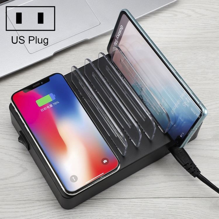 50W 6 USB Ports + 2 USB-C / Type-C Ports + Wireless Charging Multi-function Charger with LED Display & Detachable Bezel, US Plug - Multifunction Charger by buy2fix | Online Shopping UK | buy2fix