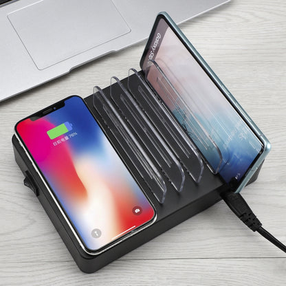 50W 6 USB Ports + 2 USB-C / Type-C Ports + Wireless Charging Multi-function Charger with LED Display & Detachable Bezel, EU Plug by buy2fix