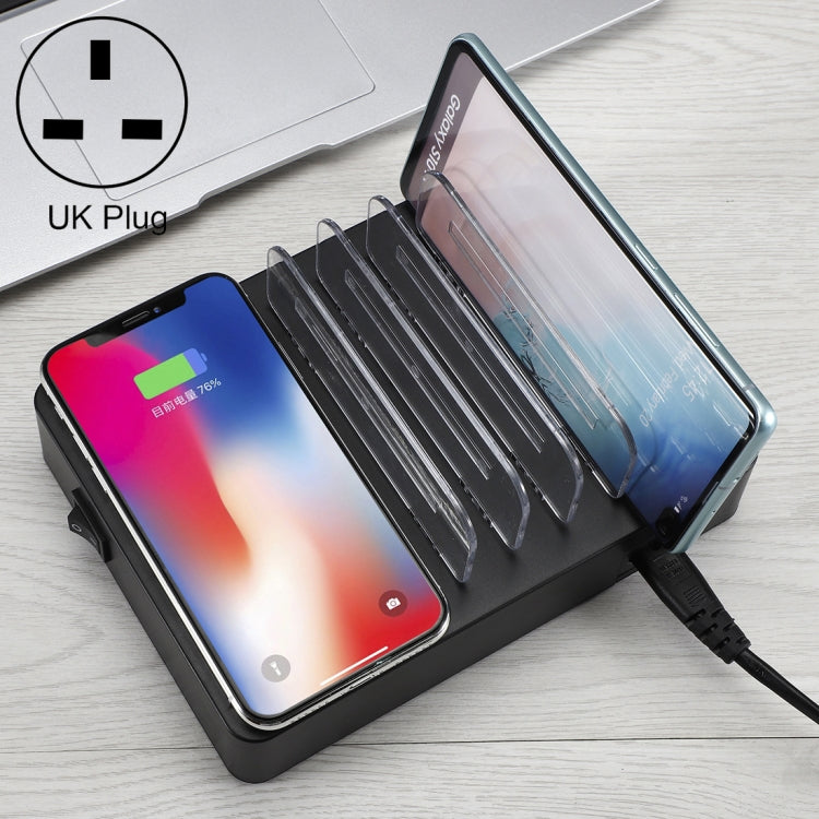 50W 6 USB Ports + 2 USB-C / Type-C Ports + Wireless Charging Multi-function Charger with LED Display & Detachable Bezel, UK Plug - Multifunction Charger by buy2fix | Online Shopping UK | buy2fix