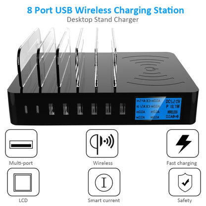 50W 6 USB Ports + 2 USB-C / Type-C Ports + Wireless Charging Multi-function Charger with LED Display & Detachable Bezel, UK Plug - Multifunction Charger by buy2fix | Online Shopping UK | buy2fix