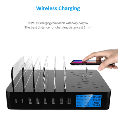 50W 6 USB Ports + 2 USB-C / Type-C Ports + Wireless Charging Multi-function Charger with LED Display & Detachable Bezel, US Plug - Multifunction Charger by buy2fix | Online Shopping UK | buy2fix