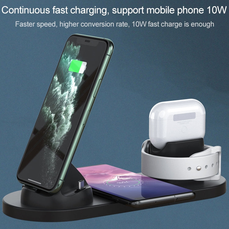 6 in 1 10W Qi Standard Wireless Charger Stand (Black) - Apple Accessories by buy2fix | Online Shopping UK | buy2fix