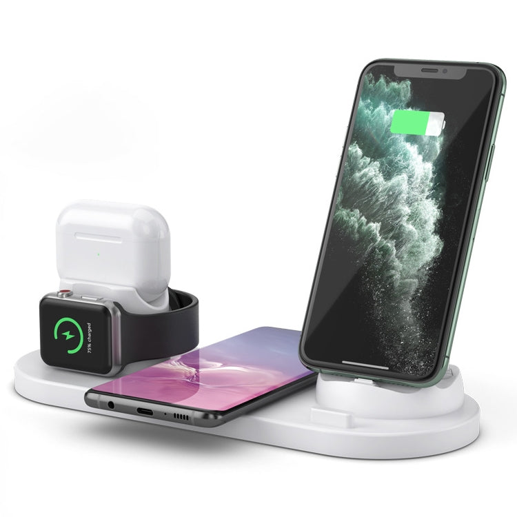 6 in 1 10W Qi Standard Wireless Charger Stand (White) - Apple Accessories by buy2fix | Online Shopping UK | buy2fix