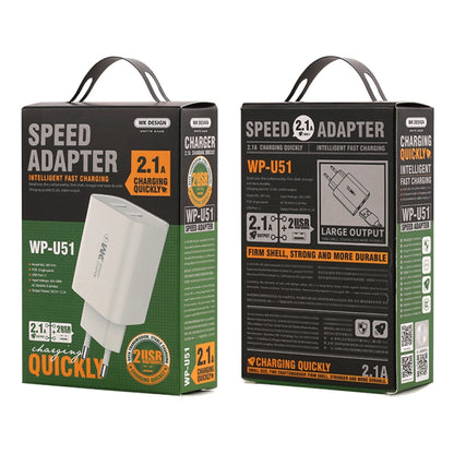 WK WP-U51 2.1A Speed Dual USB Travel Charger Power Adapter, EU Plug (White) - Apple Accessories by WK | Online Shopping UK | buy2fix