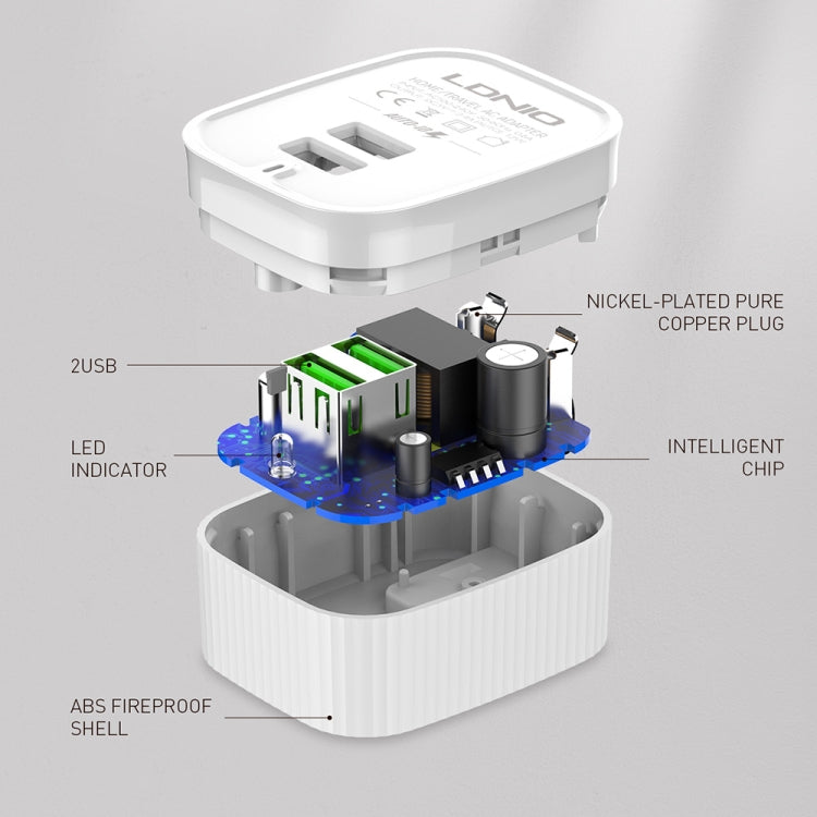 LDNIO A201 2.4A Dual USB Charging Head Travel Direct Charge Mobile Phone Adapter Charger With 8 Pin Data Cable(EU Plug) - Apple Accessories by LDNIO | Online Shopping UK | buy2fix