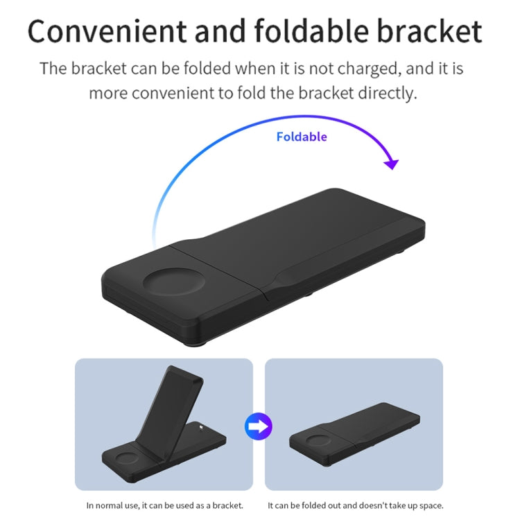 H6 3 in 1 Portable Folding Wireless Charger for iPhone + iWatch + AirPods(Black) - Apple Accessories by buy2fix | Online Shopping UK | buy2fix