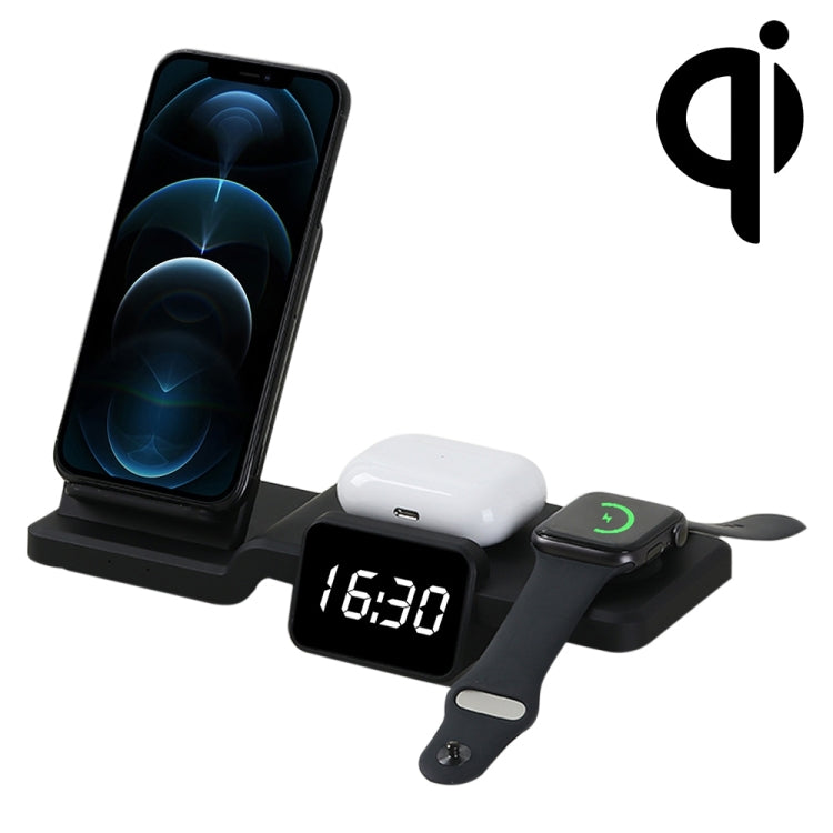 C100 5 In 1 Clock Wireless Charger Charging Holder Stand Station For iPhone / Apple Watch / AirPods - Apple Accessories by buy2fix | Online Shopping UK | buy2fix
