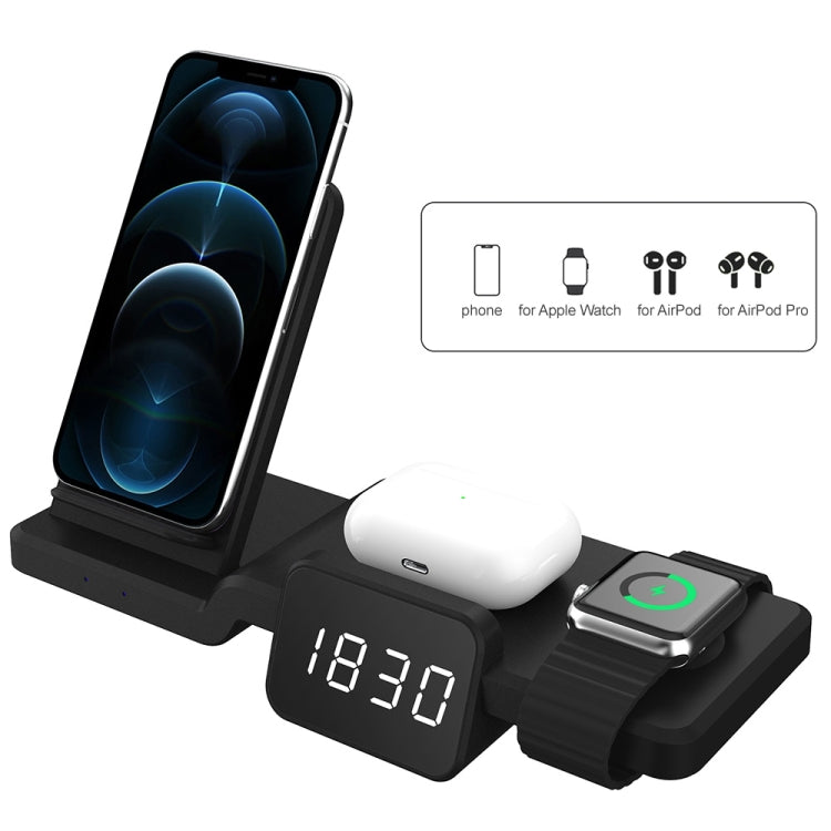 C100 5 In 1 Clock Wireless Charger Charging Holder Stand Station For iPhone / Apple Watch / AirPods - Apple Accessories by buy2fix | Online Shopping UK | buy2fix