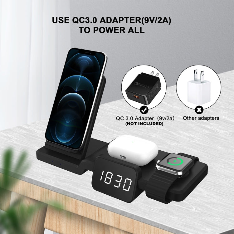C100 5 In 1 Clock Wireless Charger Charging Holder Stand Station For iPhone / Apple Watch / AirPods - Apple Accessories by buy2fix | Online Shopping UK | buy2fix