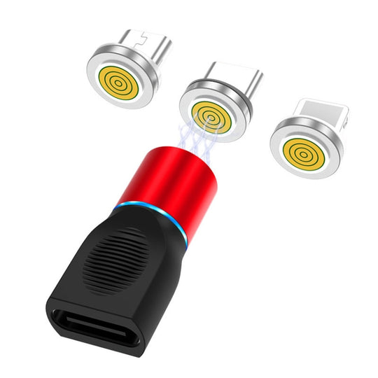 Tête de charge magnétique en alliage de zinc 4 en 1 3A 8 broches et USB-C / Type-C et micro USB + ensemble d'adaptateurs de charge magnétique USB-C / Type-C (rouge)