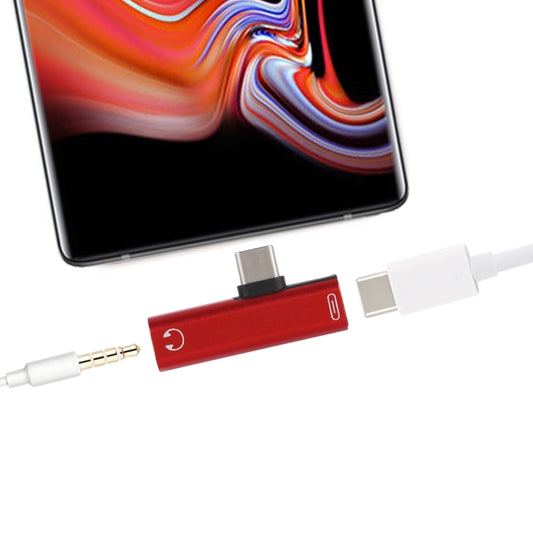 2 in 1 USB-C / Type-C Male to USB-C / Type-C Female 3.5mm Jack Charging Listening Adapter(Red) - Mobile Accessories by buy2fix | Online Shopping UK | buy2fix