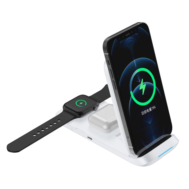 V8 3 in 1 Folding Portable Mobile Phone Watch Multi-Function Charging Stand Wireless Charger for iPhones & Apple Watch & Airpods (White) - Apple Accessories by buy2fix | Online Shopping UK | buy2fix