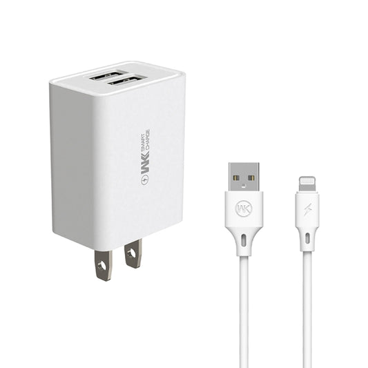 WK WP-U56 2 in 1 2A Dual USB Travel Charger + USB to 8 Pin Data Cable Set, US Plug(White) - Mobile Accessories by WK | Online Shopping UK | buy2fix