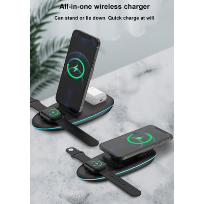 V9 3 in 1 Retractable Folding Multi-function Magnetic Wireless Charging Base for Phones & Apple Watch Series & AirPods(White) - Multifunction Charger by buy2fix | Online Shopping UK | buy2fix