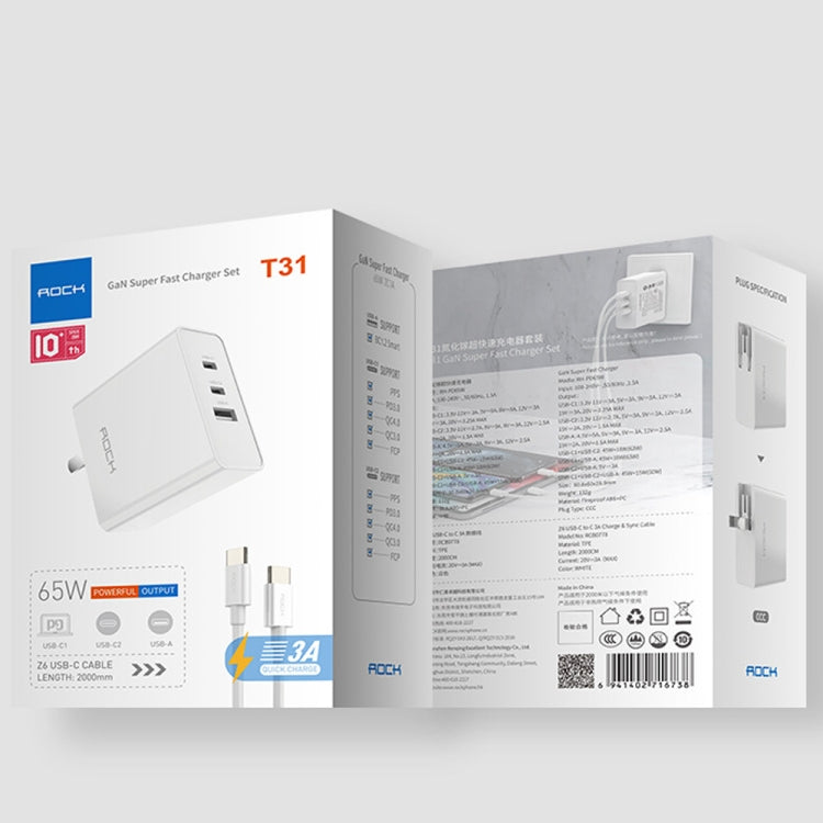 ROCK RH-PD64W T31 2C1A 65W Fast Charge Gallium Nitride Travel Charger, Specification: Single Piece, CN Plug(White) - Apple Accessories by ROCK | Online Shopping UK | buy2fix