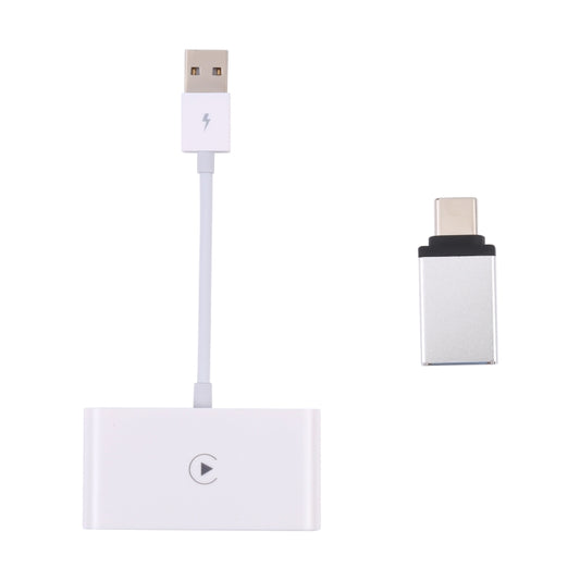 USB + USB-C / Type-C Wired to Wireless Carplay Adapter for iPhone(White) by buy2fix