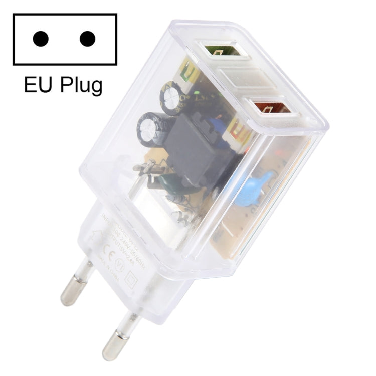 64-22 2A Dual USB Transparent Charger, specification: EU Plug - USB Charger by buy2fix | Online Shopping UK | buy2fix