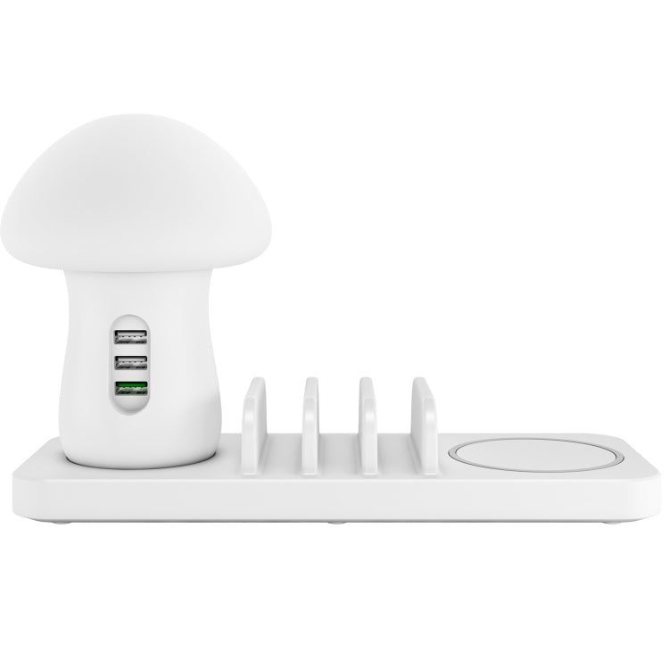 HQ-UD12 Universal 4 in 1 40W QC3.0 3 USB Ports + Wireless Charger Mobile Phone Charging Station with Mushroom Shape LED Light, Length: 1.2m, US Plug (White) - Multifunction Charger by buy2fix | Online Shopping UK | buy2fix