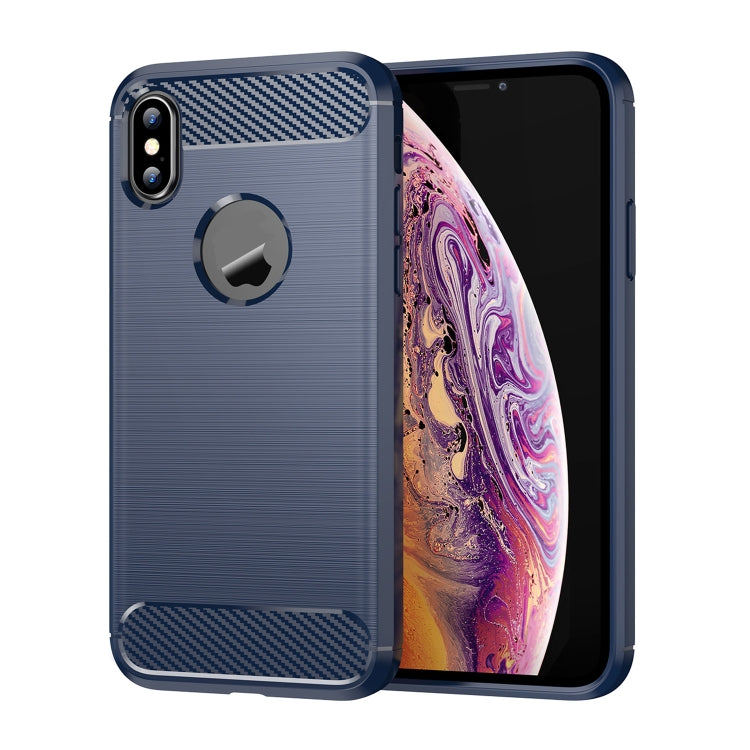 For iPhone X / XS Carbon Fiber TPU Brushed Texture Shockproof Protective Back Cover Case(navy) by buy2fix