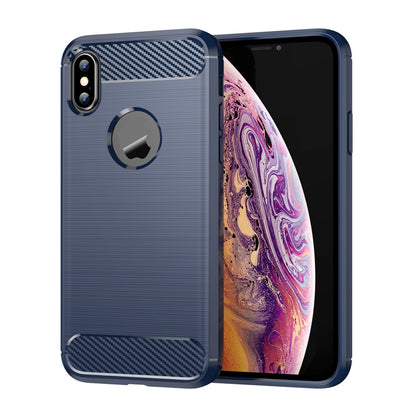 For iPhone X / XS Carbon Fiber TPU Brushed Texture Shockproof Protective Back Cover Case(navy) by buy2fix