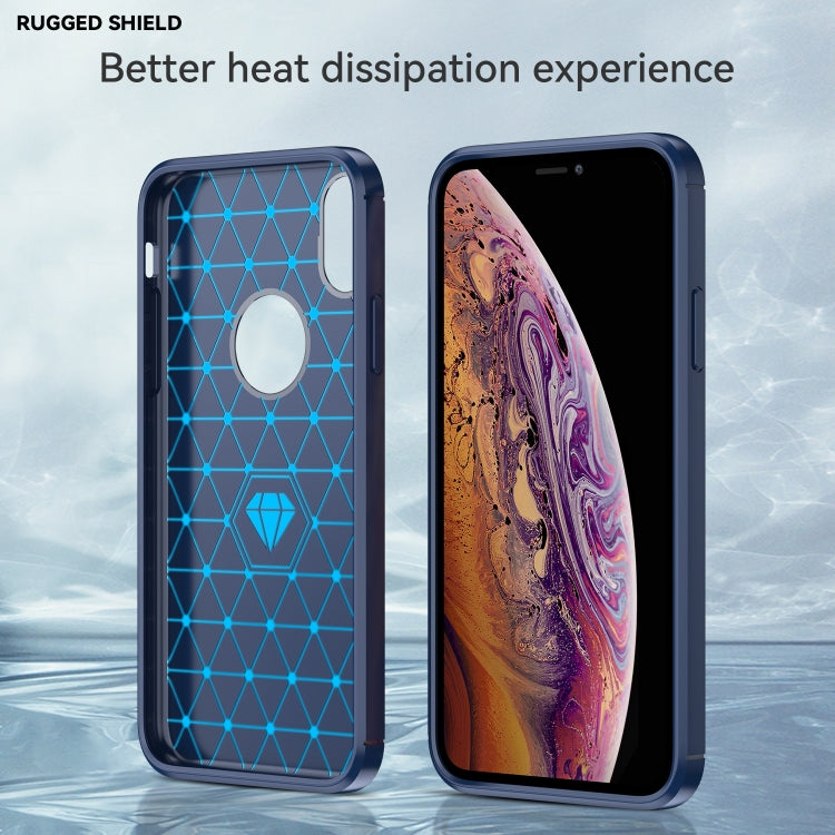 For iPhone X / XS Carbon Fiber TPU Brushed Texture Shockproof Protective Back Cover Case(navy) by buy2fix
