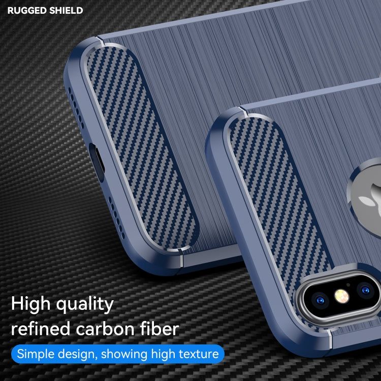 For iPhone X / XS Carbon Fiber TPU Brushed Texture Shockproof Protective Back Cover Case(navy) by buy2fix