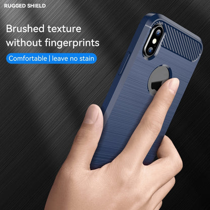 For iPhone X / XS Carbon Fiber TPU Brushed Texture Shockproof Protective Back Cover Case(navy) by buy2fix