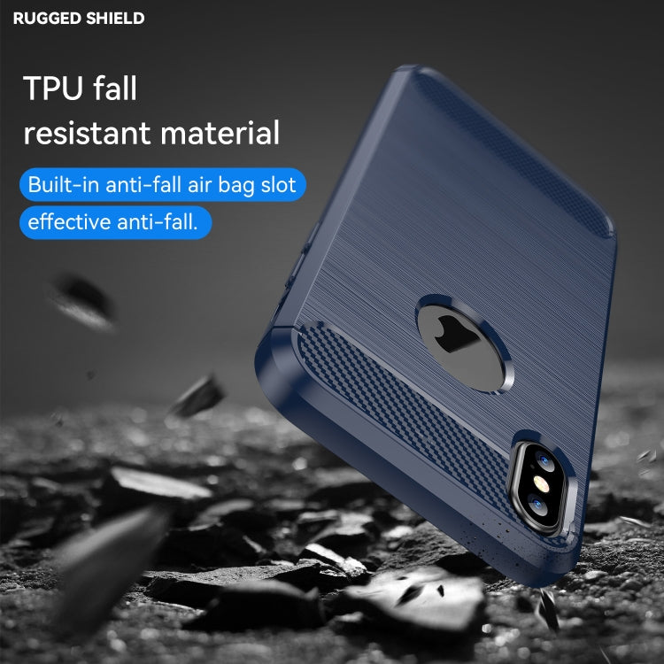 For iPhone X / XS Carbon Fiber TPU Brushed Texture Shockproof Protective Back Cover Case(navy) by buy2fix