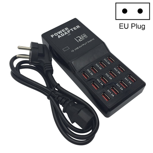 W-858 12A 12 Ports USB Fast Charging Dock Desktop Smart Charger AC100-240V, EU Plug (Black) - Multifunction Charger by buy2fix | Online Shopping UK | buy2fix
