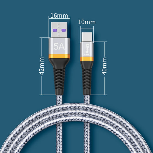 IVON CA79 5A Type-C / USB-C Aluminum Alloy Braided Fast Charging Data Cable for Huawei, Length: 1m (Silver Grey) by IVON