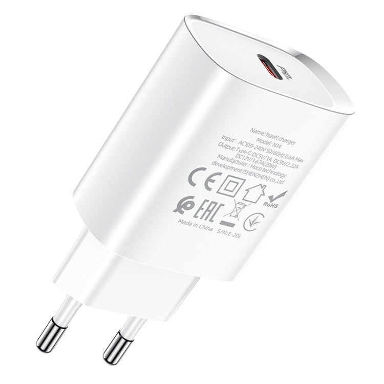 hoco N14 PD 20W Single Port Smart Travel Charger Power Adapter, EU Plug(White) - Apple Accessories by hoco | Online Shopping UK | buy2fix