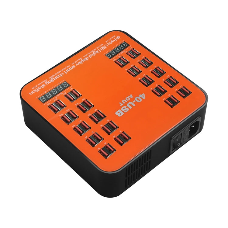 WLX-840 200W 40 Ports USB Digital Display Smart Charging Station AC100-240V, AU Plug (Black+Orange) - Multifunction Charger by buy2fix | Online Shopping UK | buy2fix