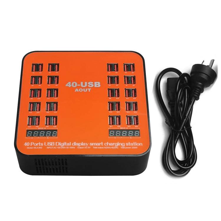 WLX-840 200W 40 Ports USB Digital Display Smart Charging Station AC100-240V, AU Plug (Black+Orange) - Multifunction Charger by buy2fix | Online Shopping UK | buy2fix