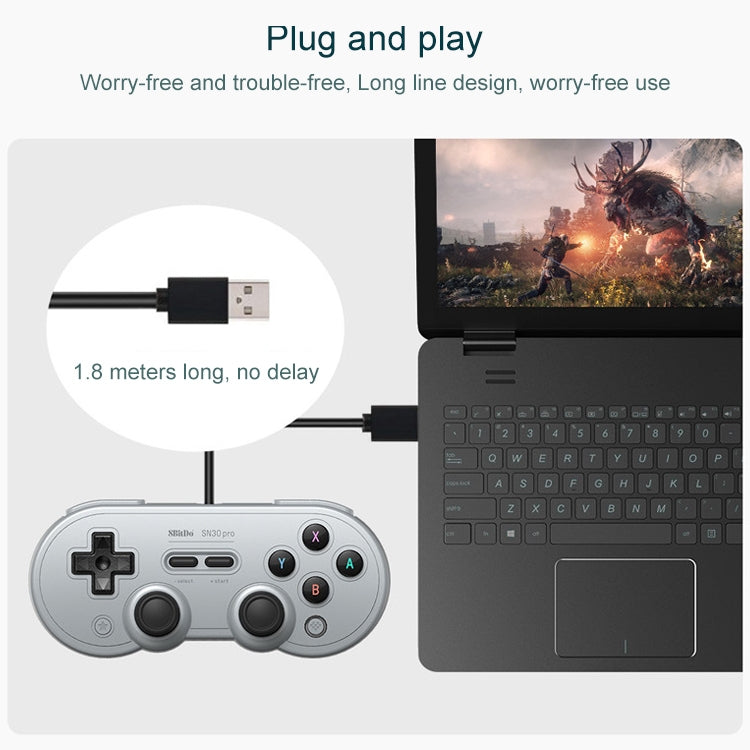 8Bitdo SN30 PRO USB Wired Gamepad Joystick for Swith / Steam / PC(Grey) - Controller Gamepad by 8BitDo | Online Shopping UK | buy2fix