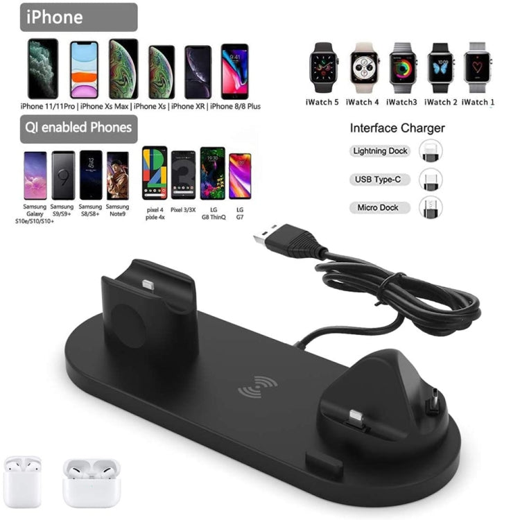 HQ-UD15-upgraded 6 in 1 Wireless Charger For iPhone, Apple Watch, AirPods and Other Android Phones(Black) - Apple Accessories by buy2fix | Online Shopping UK | buy2fix