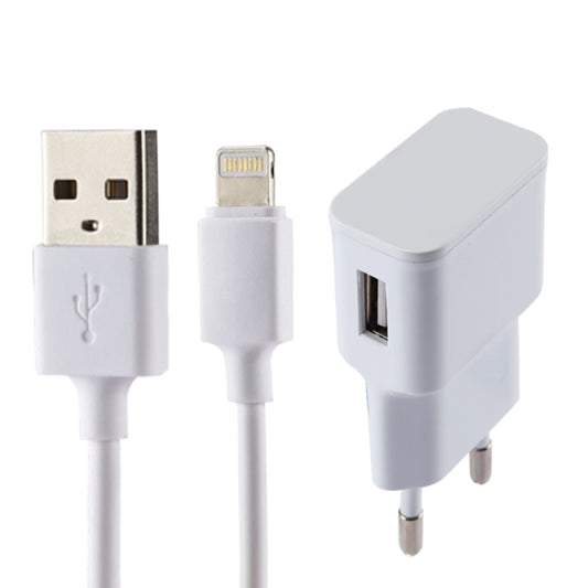 For iPhone 5V 2.1A Intellgent Identification USB Charger with 1m USB to 8 Pin Charging Cable, EU Plug(White) - Apple Accessories by buy2fix | Online Shopping UK | buy2fix