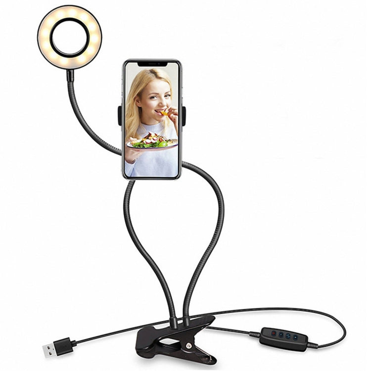 Makeup USB Selfie Ring Light with Clip Lazy Bracket Cell Phone Holder Stand, With 3-Light Mode, 10-Level Brightness LED Desk Lamp, Compatible with iPhone / Android,  for Live Stream, KTV, Live Broadcast, Live Show, etc - Consumer Electronics by buy2fix | Online Shopping UK | buy2fix