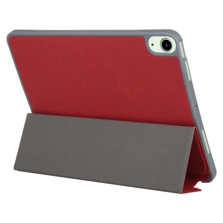 Mutural YASHI Series TPU + PU Cloth Pattern Texture Horizontal Flip Leather Case with Three-folding Holder & Pen Slot & Wake-up / Sleep Function For iPad Air 2022 / 2020 10.9(Red) - iPad Air (2022) / (2020) 10.9 Cases by Mutural | Online Shopping UK | buy2fix