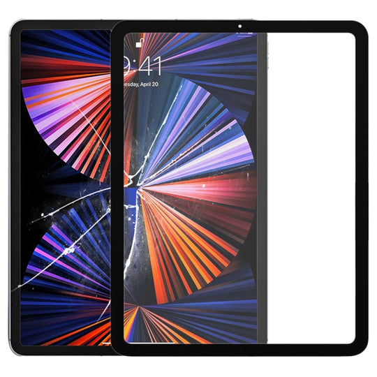 Lentille extérieure en verre de l'écran avant pour iPad Pro 12,9 pouces (2021) A2378 A2461 A2379 (noir)