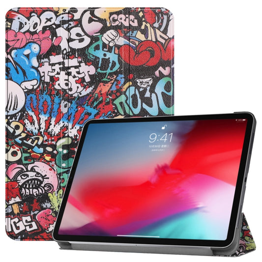 Horizontal Flip Graffiti Pattern Colored Painted Leather Case for iPad Pro 11 inch (2018), with Three-folding Holder & Wake-up / Sleep Function by buy2fix