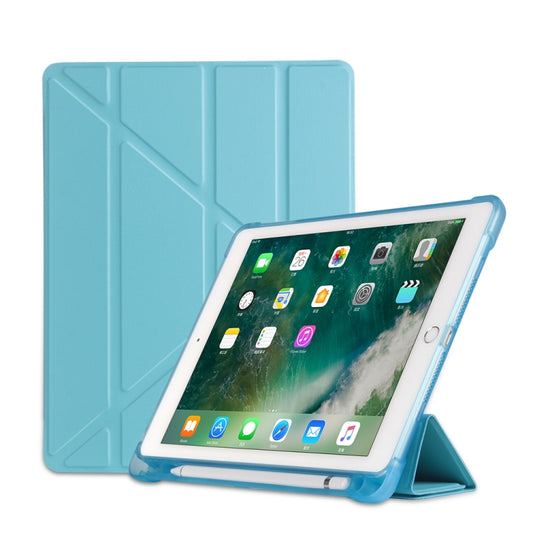 Multi-folding Shockproof TPU Protective Case for iPad 9.7 (2018) / 9.7 (2017) / air / air2, with Holder & Pen Slot(Sky Blue) by buy2fix